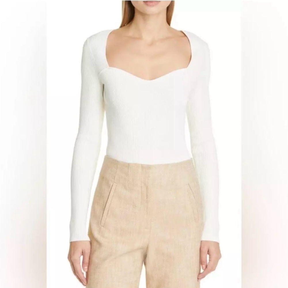 Veronica Beard Gladys Solid Ribbed Knit Pullover Sweater Ivory Size‎ M NWT